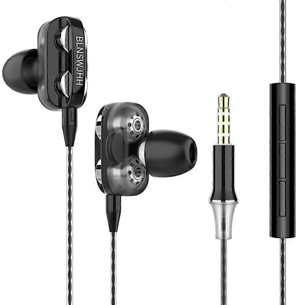 3,5 mm kablede hodetelefoner med bass-ørepropper, stereo kablede øretelefoner for Samsung Xiaomi med mikrofon, musikkhodetelefoner, sportsøretelefoner black