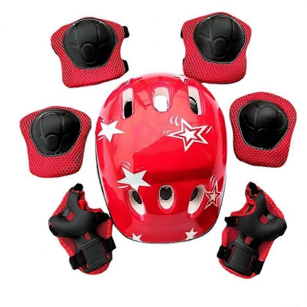 7 delar Hjälm Knä Armbåge Knäskydd Plast Svamp Barn Barn Roller Skating Hjälm Handled blue