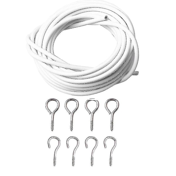 Curtain Wire And Hooks Set, 3 Meters Net Curtain Wirewith 8pcs Screw-in Hooks For Net Curtain Rod