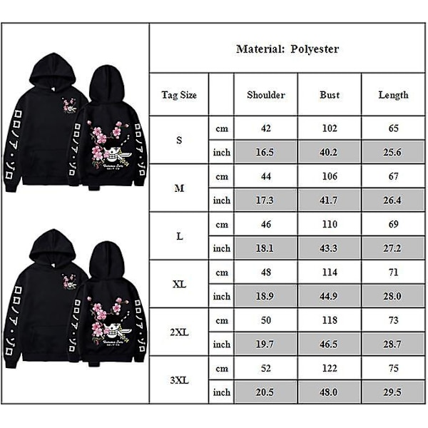 2024 One Piece Anime Manga Animasjon Gensere Menn Kvinner Casual Trendy Trykt Genser Jumper Topper Lang Ermet Hettematte Pullover Gaver xl