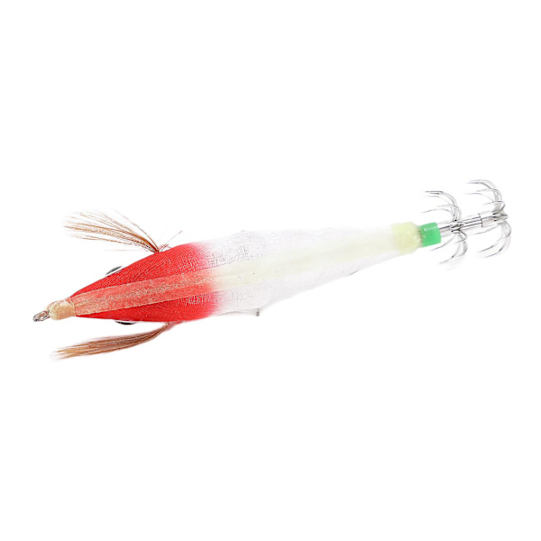 Luminous Squid Jig Fiskeagn - Hård Agnsfisk til Hav, Flod og Damfiskeri (Rødt Lys, Hvid Krops, Sorte Pletter)