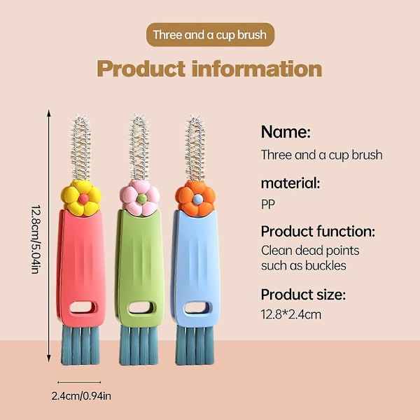 3 i 1 kopplokk-rengjøringsbørste, 2024 Multifunksjonell isolasjonsflaskerengjøringsverktøy, Mini silikonkopprenser, Hjemmekjøkken-spalte-rengjøringsverktøy watermelon red