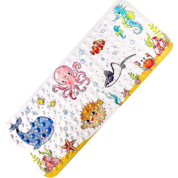 Bath Mat For Kids - (100cm X 40cm) Sea Animal Bath Mat With Xqday 200 Suction Cups Gift