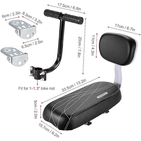 Sykkelbarneseter, Barnesykkel Rygg Pute Set med Klokkestol Fotstøtte Håndtak Grep Barn Sikkerhet Bærer Sett