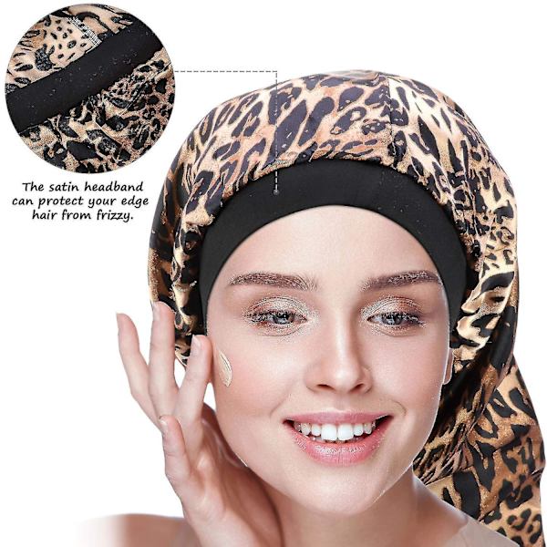 3-pack Lång Satin Bonnet Sovhuva, Mjuk Elastisk Band Lös Huva Bonnets För Långt Hår, Flätor