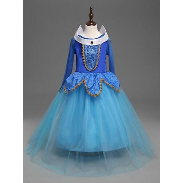 Pige Aurora Prinsesse Sovende Skønhed Tulle Kjole Ballkjole Fest Fandango Kostume Cosplay Kostume blue 5-6 years