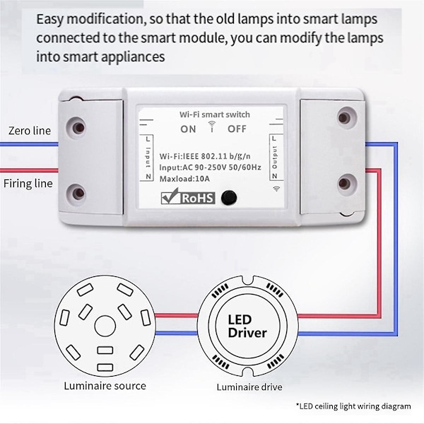 WiFi Smart Switch Relæ Universal Afbryder Timer APP Trådløs Fjernbetjening Automatisering Fungerer med A