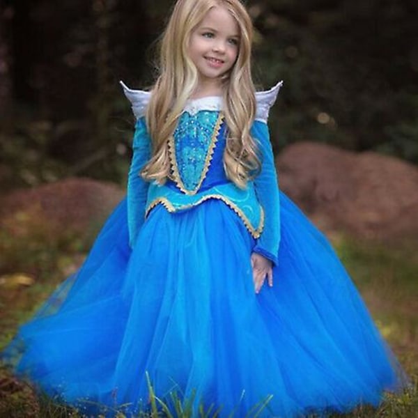 Pige Aurora Prinsesse Sovende Skønhed Tulle Kjole Ballkjole Fest Fandango Kostume Cosplay Kostume blue 6-7 years