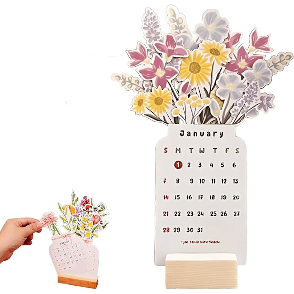 2024 Bloomy Flowers Skrivbords kalender, Kreativ Bukett Månadskalender, Mini Skrivbords kalender Dekoration, Blommor Skrivbords kalender Planerare -1/2 st 1pcs b