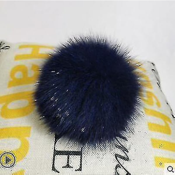 Käsintehty todella suuri karvapalloinen pompom-pipo soljella fox fur navy blue a