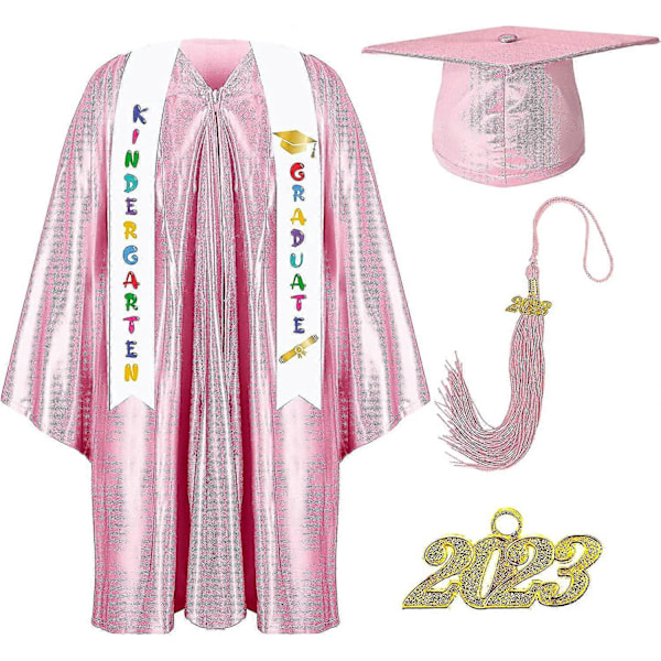 Children`s Preschool And Kindergarten Graduation Gown Cap Tassel Set With 2023 Charm Printed Stole For Kid Grad