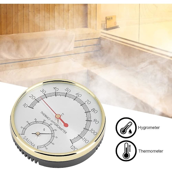 Bastutermometer i metall, rund termometer hygrometer hygrometer-termometer för basturum