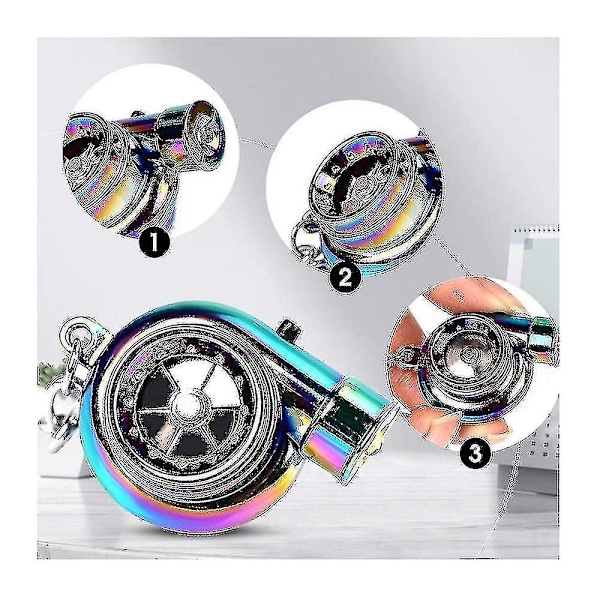 Bilnyckelring i metall med ljud, turbo, slätt lager, snurrande modell, turbin, turbo-ring, nyckel, turbo-formad, hög kvalitet bronze