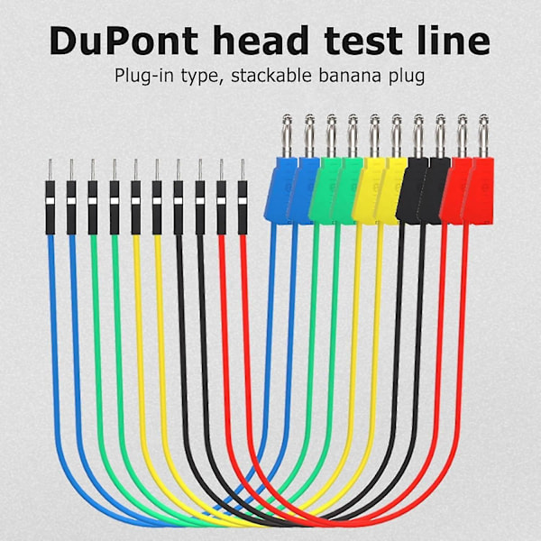 10 stk Multimeter Testledninger, Banan Testledning Stabelbar Bananplugg til Brødbrett Hann Jumperledninger, Ledninger Kabel med Klips