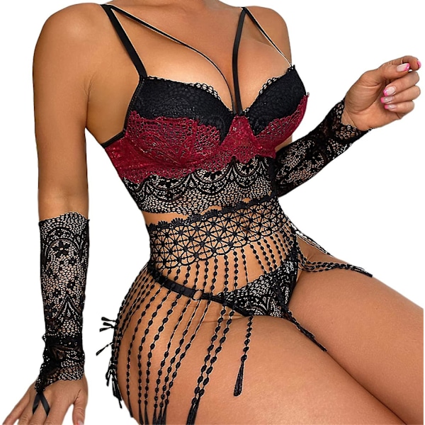 Sexy Lace Lingeri Sæt til Kvinder Natkjole Todelt Babydoll Bh Sæt Dame Underundertøj Sæt S-3xl s