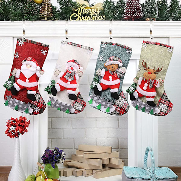 4-pack julstrumpor, 18-tums set strumpor med tomte-mxbc