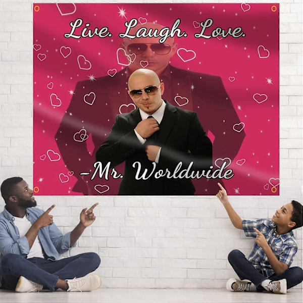 Mr Worldwide Sier til å Leve, Le og Elske Morsom Veggteppe Romdekorasjon, Pitbull Veggteppe Poster 3D Boutique Kunst Henger Pop