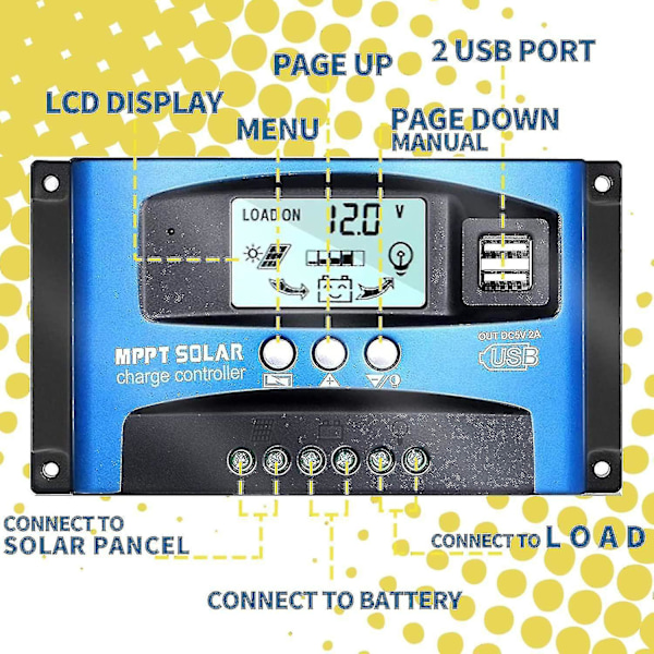 Mppt 100a 12v/24v Auto Focus Tracking Solar Panel Charge Controller Regulator Med Dual Usb Port, Lcd Display, Ny Mppt Teknisk