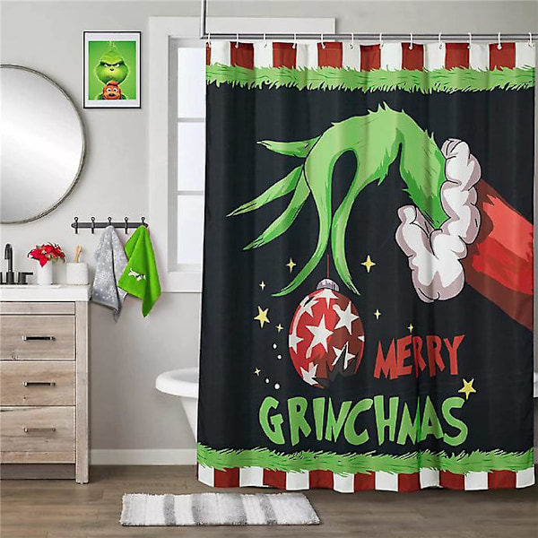 Grinch Vedenkestävä Suihkuverho Piirretty Kylpyhuoneen Verho Joulukoriste 150 x 180cm