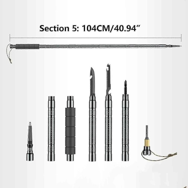 5-i-1 Teleskopisk Sammenleggbar Vandrestav i Aluminium - Multifunksjonell Trekkingstav med Ergonomisk Grep