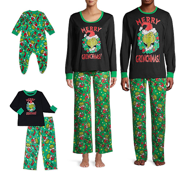 Familie Matchende Pyjamas Grinch Nattøj Pyjamas PJs Sæt Julefestlig Outfit 12-14t