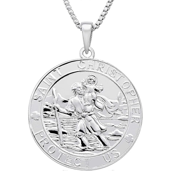 St. Christopher Jewelry 925 Sterling Silver, Antiqued Religious Protector Talisman Pendant for Men Women