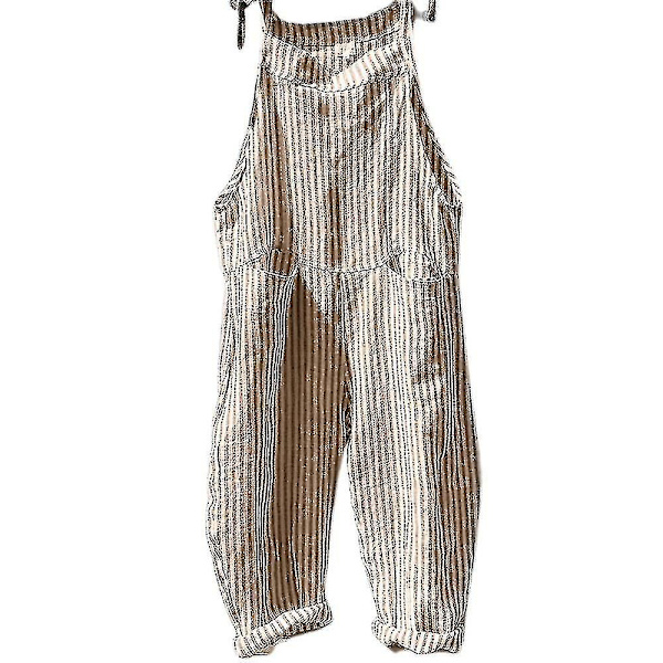 Damkläder Dam Sommar Randig Casual Lös Lång Haklapp Overall Byxor Vida Ben Jumpsuits Baggy Rompers Byxor Med Ficka - MXBC