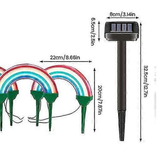 3 stk. Udendørs Solcelledrevne Havepæl Lys Led Regnbue Stilys Lampe Bd xi