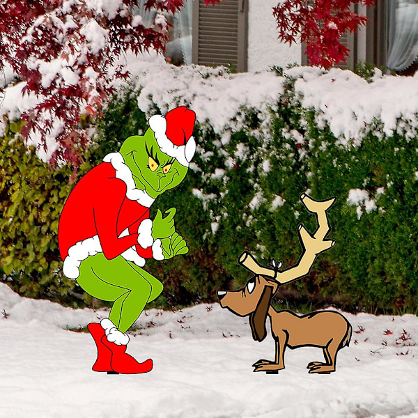 Grinch trädgårdsskyltar med insatser för julgräsmatta, innergård, utomhusdekoration d