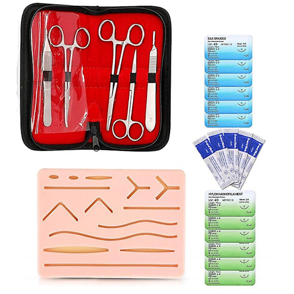 Komplett Suture Kit til Studerende, Inkluderer Silikon Suture Pad og Suture Værktøjspraksis Suture Kit til Suturetræning