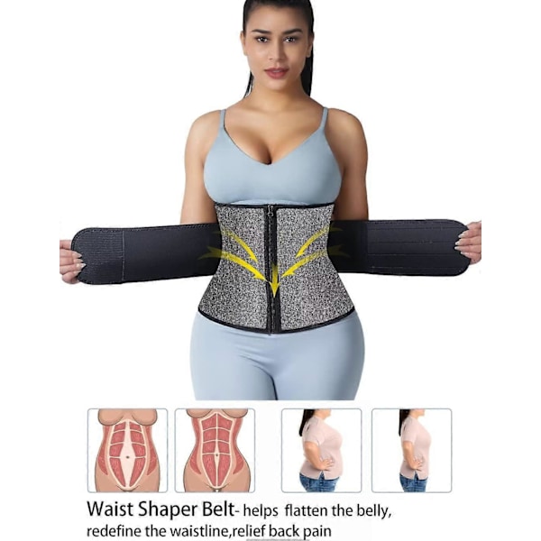 Neopren Talje-træner til Kvinder Slankende Kropsformer Talje-trimmer Cincher Svedbælte gray with zipper xl