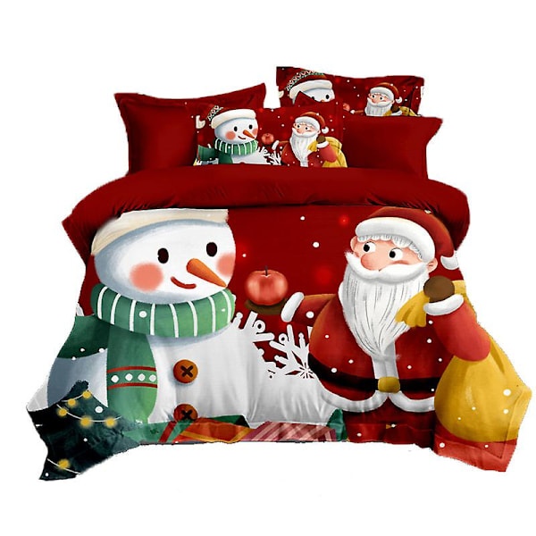 3pcs Christmas Bedding Set Santa Claus Print Quilt Cover Snowman Pillowcase