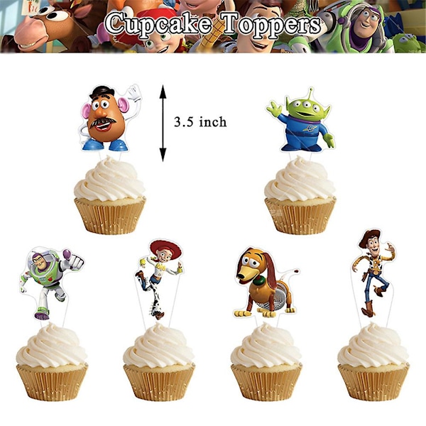 Toy Story Tegneserie Barn Bursdagsfest Dekorasjoner Forbruksvarer Sett Inkluderer Gratulerer Med Dagen Banner Ballonger Kake/Cupcake Toppers Sett