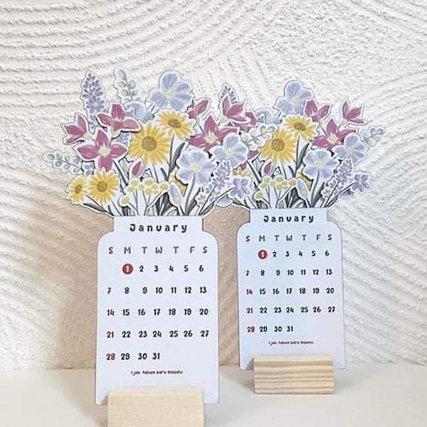 2024 Bloomy Flowers Skrivbords kalender, Kreativ Bukett Månadskalender, Mini Skrivbords kalender Dekoration, Blommor Skrivbords kalender Planerare -1/2 st 2pcs a