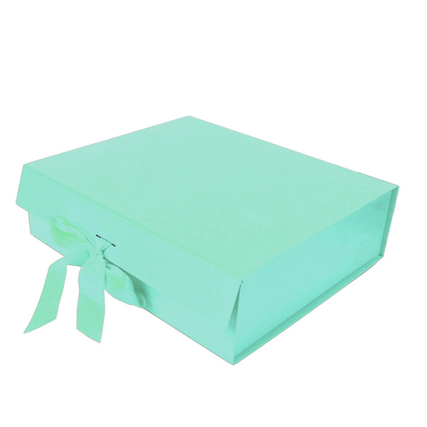 Grön enfärgad hopfällbar presentask med lock och band för kosmetikförpackning - 31 x 27 x 9 cm