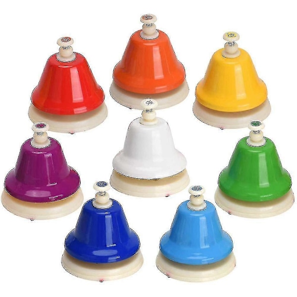 Desk Bells, 8 Diatonic Metal Hand Bells, Rainbow Music Bells, Musical Learning Teaching Percu