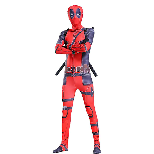 Deadpool Cosplay Kostyme for Voksen, Jumpsuit Maske Sværd X-rygg Belte Antrekksett for Halloweenfest Kledning l