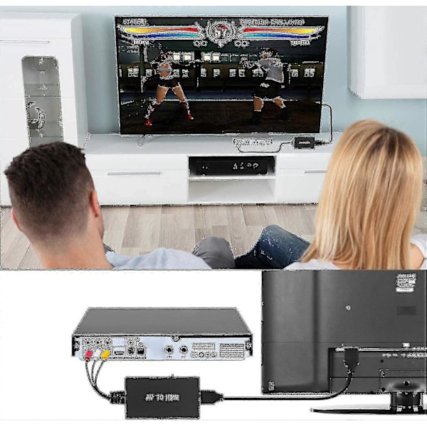 RCA til HDMI-konverter, kompositt til HDMI-adapter støtter 1080p PAL/NTSC