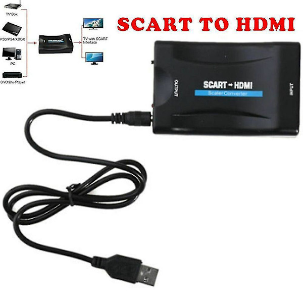 Scart To Hdmi Adapter 1080p Video Audio Converter Usb Cable For Tv Dvd