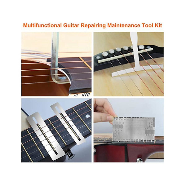 Gitarrverktygssats med 79 delar, Gitarrtillbehör Gitarrreparationssats med gitarrsträngar plektrum bro stift