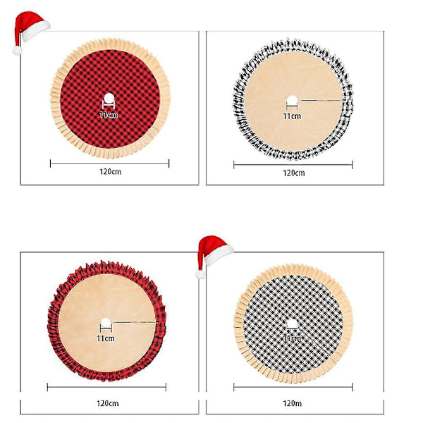 48 Tommers Juletre Skjørt Lin Lerret Buffalo Rutete Kant Dekorasjon For Glad Jul Fest