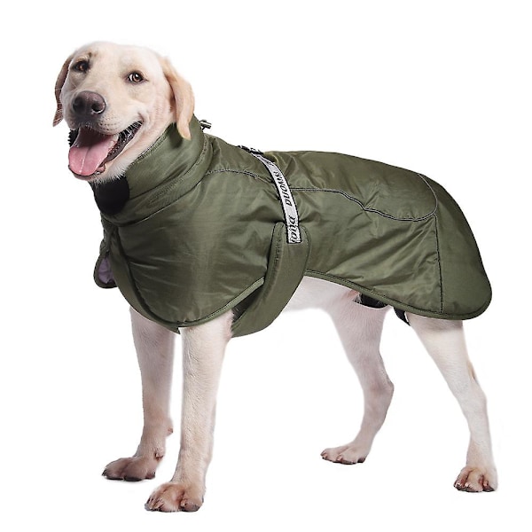 Varm jakke for stor hund med refleks, vindtett, quiltet vest, klær, jakke med sele, utendørs hundebekledning army green xl