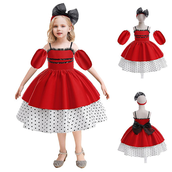 4-9 År Pige Polka Dot Kjole Hårbånd Overærme Outfit Sæt Prinsesse Cosplay Halloween Karneval Fancy Dress 6-7 years