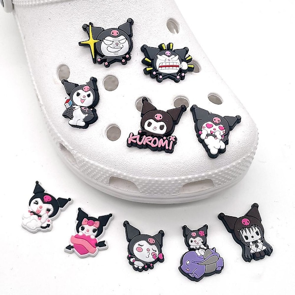 10 stk/sett Søte Sanrio Kuromi Anime Tegneserie Crocs-sjarmer Jibbitz Klogsandaler Dekorasjon Skotilbehør Barn Tenåringer Voksne Jenter Kvinner Festgave