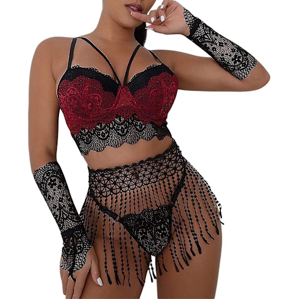 Sexy Lace Lingerisett for Kvinner Nattkjole Todelt Babydoll BH-sett Dameundertøysett S-3xl l