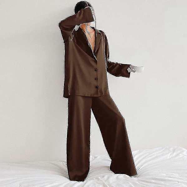 Womens Silk Satin Pajamas Two-piece Pajamas Set