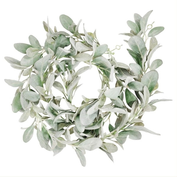 Artificial Flocked Lambs Ear Garland - 2Meter Soft Faux Vine Greenery and Leaves for Framhouse Mantle Decor