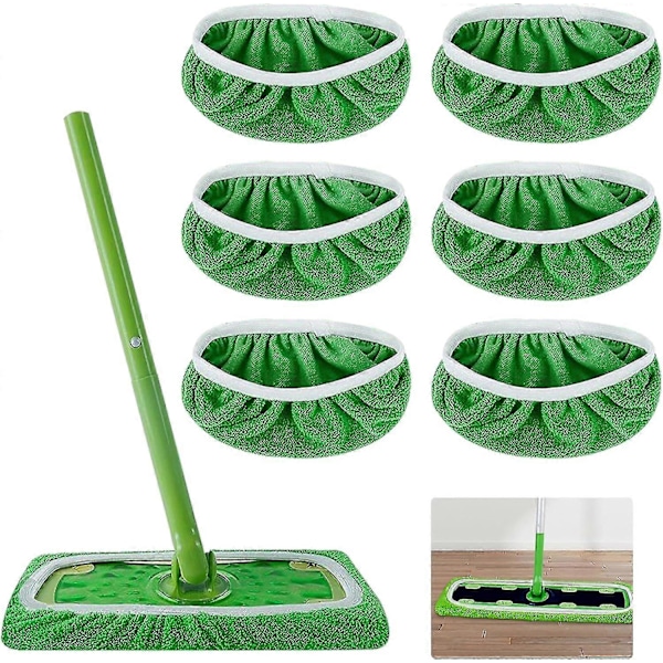 Set med 6 Moppar: Återanvändbara Moppar Torra/Våta Moppar Återanvändbara Mikrofiber Tvättsbara För Alla Golvtyper Uppgraderad Version