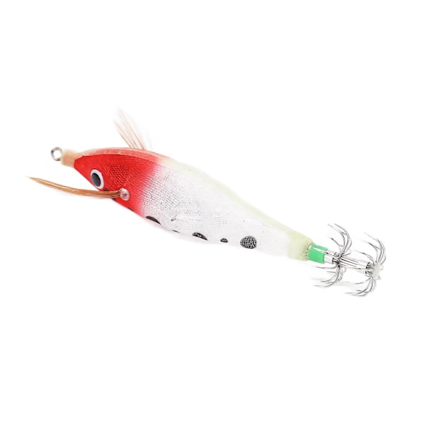 Luminous Squid Jig Fiskebete - Hårdbete för Havs-, Flod- och Dammfiske (Rött Ljus, Vit Kropp, Svarta Prickar)