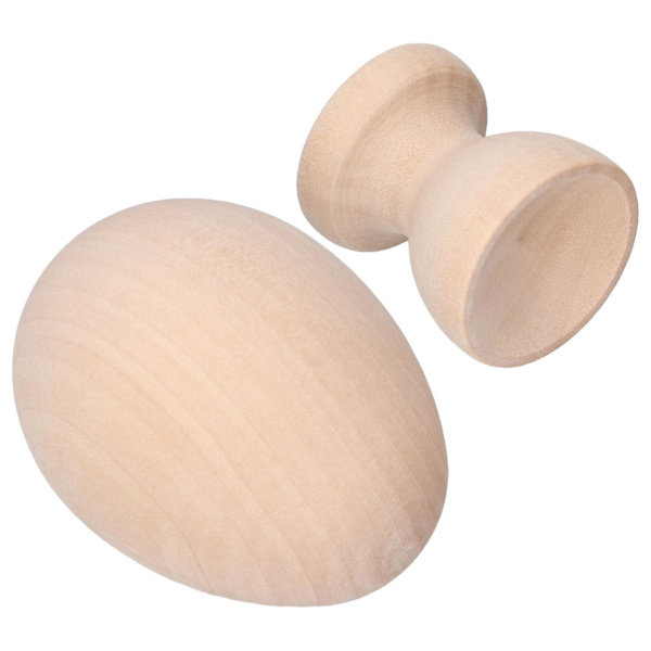 Omålat Träpåskägg med Äggkoppshållare - DIY Dekorationshantverk  Falskt Konstgjort Ägg (Färg: Ellipse)